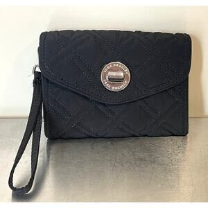 Vera Bradley Turn Lock Black Quilted Wristlet Wallet Multi Colored Liner